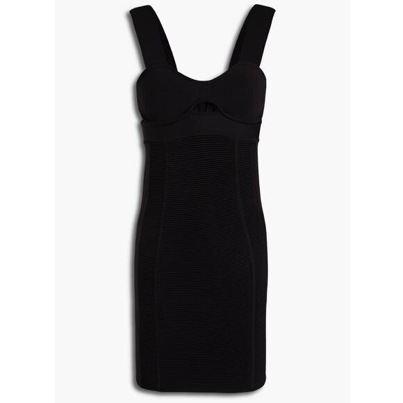 Herve Leger NWT Strappy Bra Mini Bodycon Dress Black Size L Cutout Ribbed Knit - Picture 14 of 14